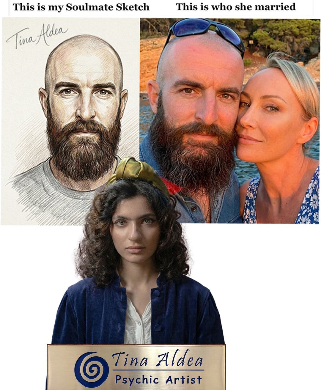 Soulmate sketch example with psychic drawing and love reading concept